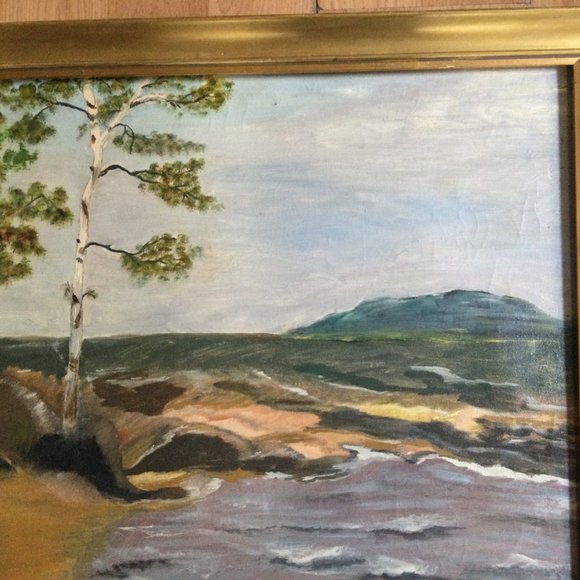 Vintage original oil painting by F.Josson 27" x 21" landscape ocean wooden frame - Picture 3 of 7